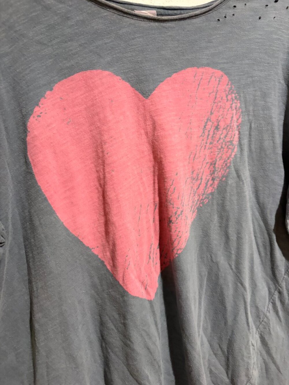 Magnolia Pearl Gray Pink Heart Short Sleeve Distressed Graphic Boyfriend Tee - Picture 2 of 16